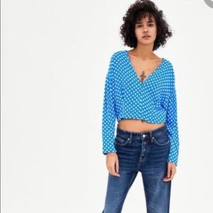ZARA Blue Poka Dot Crop Top! (M)